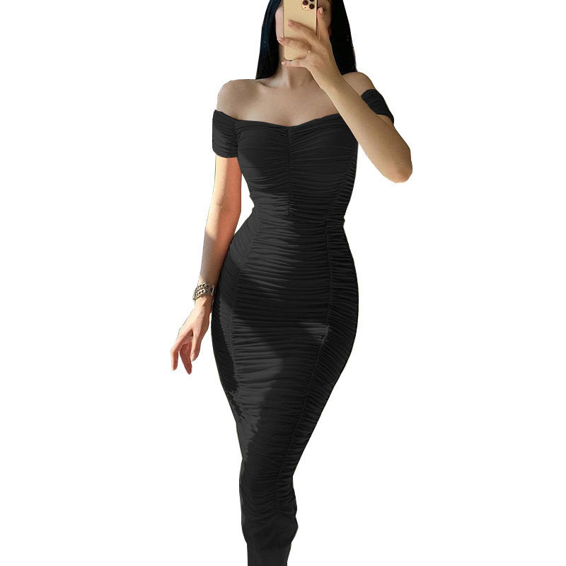 Robe Plissée d'Été Femme – Épaules Dénudées, Taille Haute