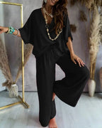Ensemble Décontracté Haut Chauve-souris & Pantalon – Style Libre & Confort Élégant