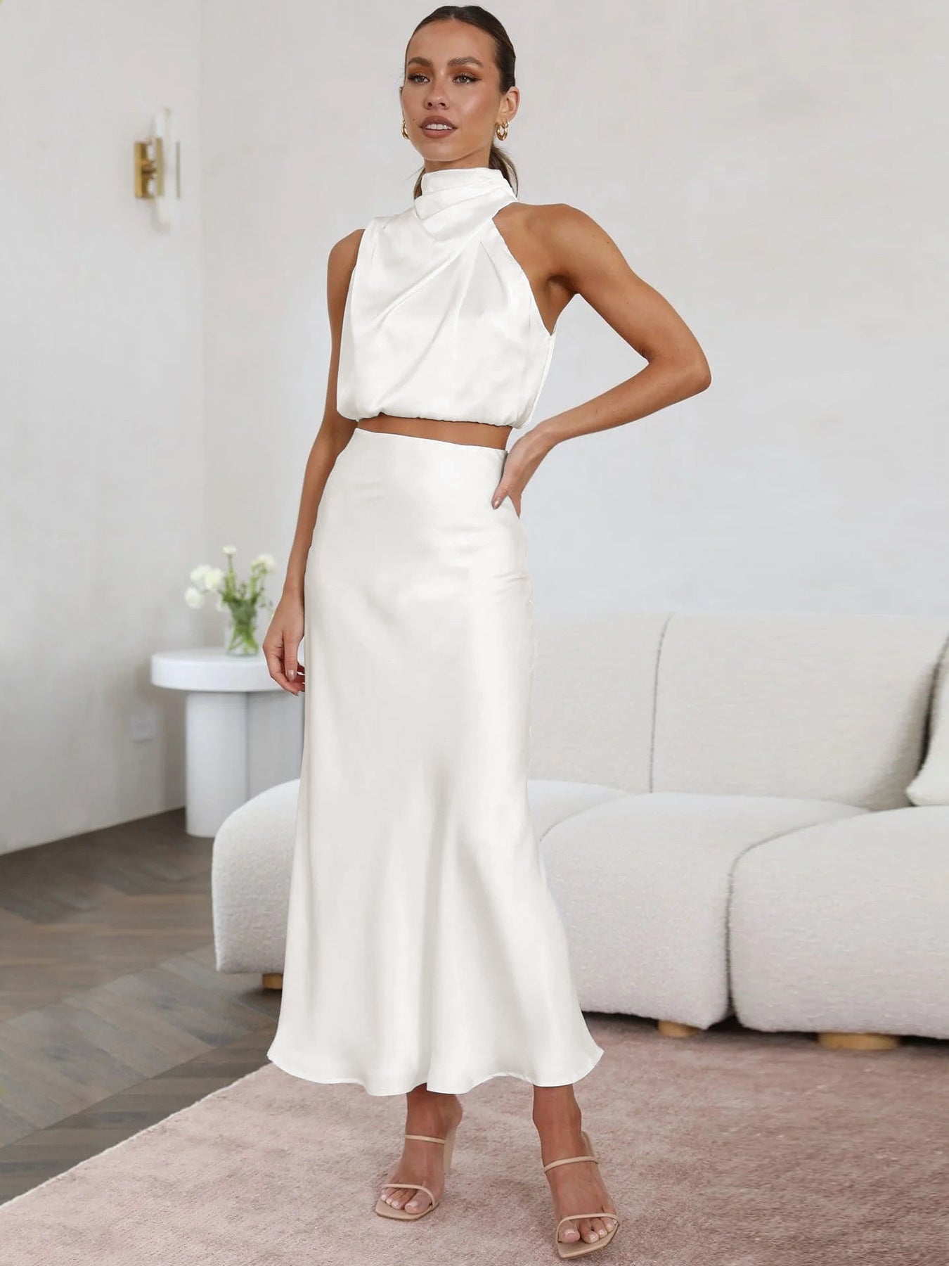 Ensemble Satiné Femme – Haut Ajusté & Jupe Élégante