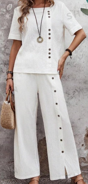 Ensemble Décontracté Printemps/Été – Chemise Boutonnée & Pantalon Ample 100% Coton