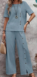 Ensemble Décontracté Printemps/Été – Chemise Boutonnée & Pantalon Ample 100% Coton