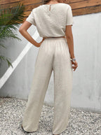 Ensemble Décontracté Deux Pièces – Haut Texture Fluide & Pantalon Uni Style Naturel