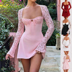Robe Sexy Style Y2K à Manches Longues en Dentelle – Corset, Dos Nu, Cordon