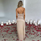 Robe Fendue Sexy à Une Épaule – Satin Uni, Dos Nu, Élégante et Moulante pour l’Été
