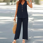 Ensemble Décontracté Imprimé 3D Femme – Débardeur & Pantalon Large en Soie Glacée