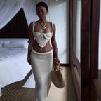 Set Sexy Femme Été – Haut Bandeau Crochet et Jupe Longue Fendue Taille Basse