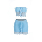 Ensemble “Hot Girl Summer” – Haut bandeau & mini-jupe en résille bleu ciel