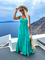 Robe Longue à Bretelles – Élégance Bohème Multicolore au Col V