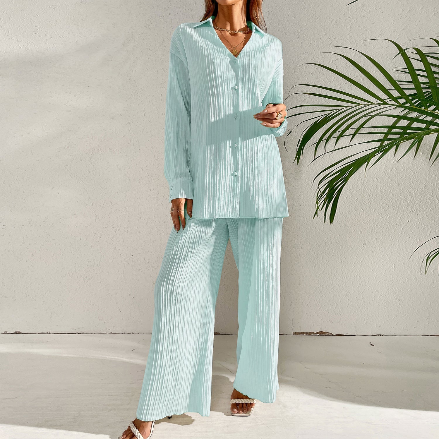 Ensemble Décontracté Élégant – Chemise Ample à Manches Longues & Pantalon Fluide