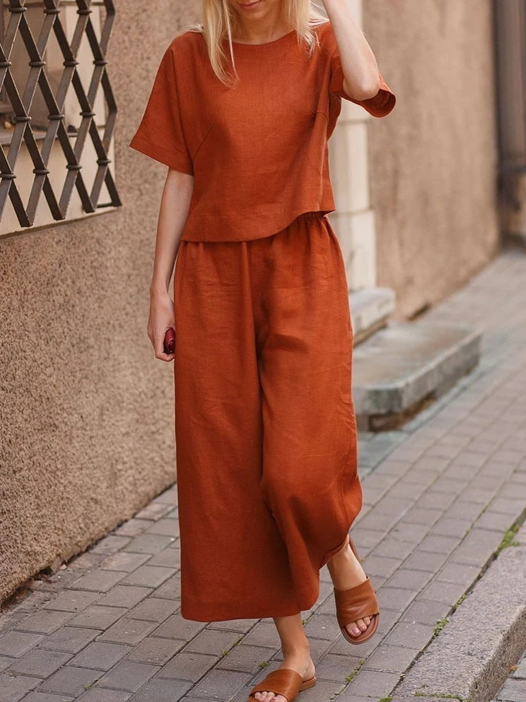 Ensemble Décontracté Femme en Lin – Style Loose Chic & Couleur Unie