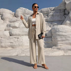 Ensemble Élégant Grande Taille – Cardigan Long & Pantalon Décontracté Unicolore