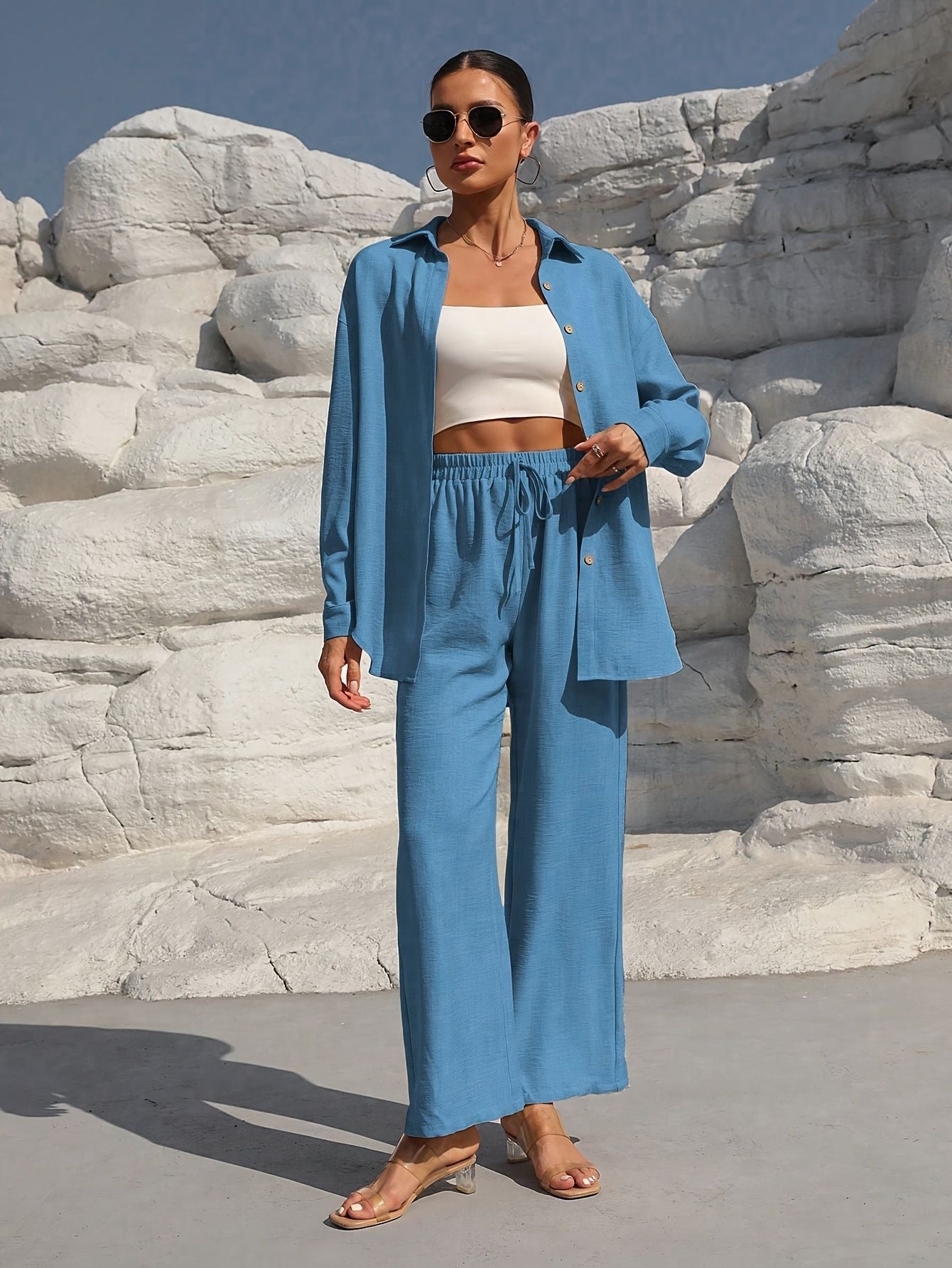 Ensemble Élégant Grande Taille – Cardigan Long & Pantalon Décontracté Unicolore