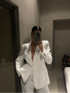 Ensemble Blazer & Pantalon Femme – Couleur Unie