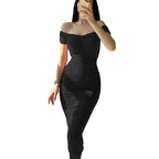 Robe Plissée d'Été Femme – Épaules Dénudées, Taille Haute