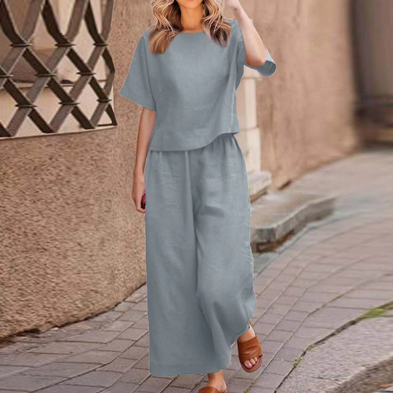 Ensemble Décontracté Femme en Lin – Style Loose Chic & Couleur Unie