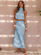 Ensemble Satiné Femme – Haut Ajusté & Jupe Élégante