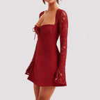 Robe Sexy Style Y2K à Manches Longues en Dentelle – Corset, Dos Nu, Cordon