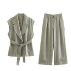 Ensemble Gilet Lin Ceinturé – Style Urbain Élégant