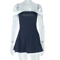 Mini-Robe Patchwork Noir & Blanc – Dos Nu, Col Bardot, Style Y2K Chic