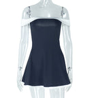 Mini-Robe Patchwork Noir & Blanc – Dos Nu, Col Bardot, Style Y2K Chic