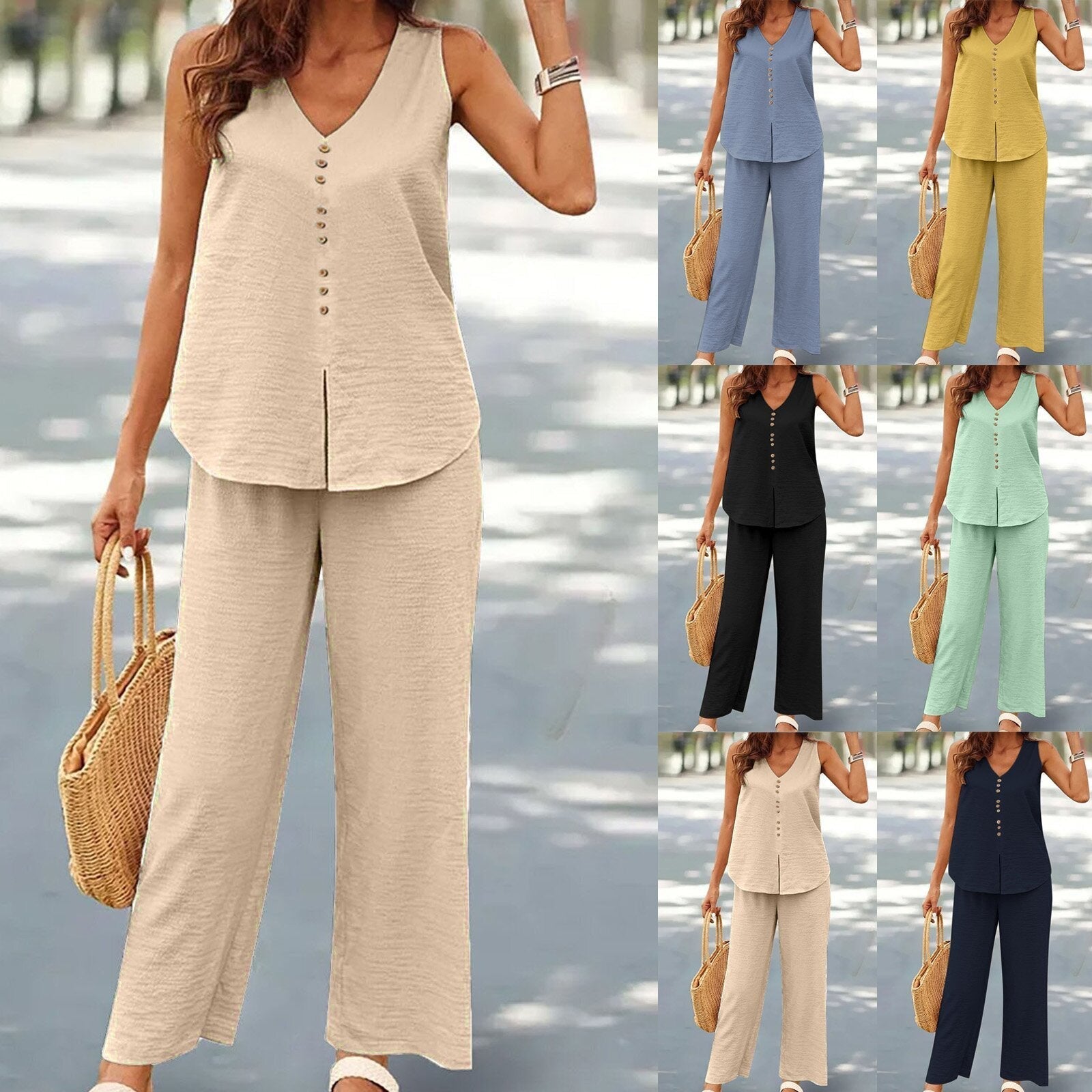 Ensemble Décontracté Imprimé 3D Femme – Débardeur & Pantalon Large en Soie Glacée
