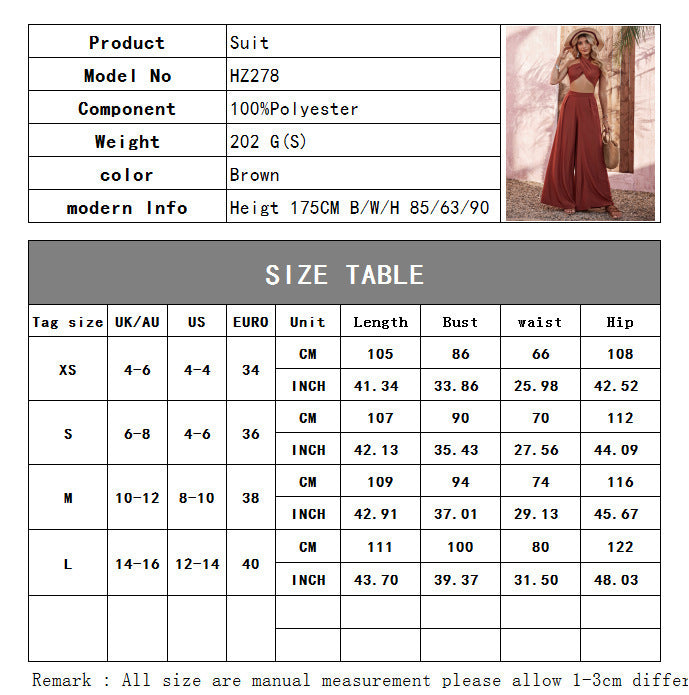 Ensemble Élégant Femme – Débardeur Halter & Pantalon Large Taille Haute