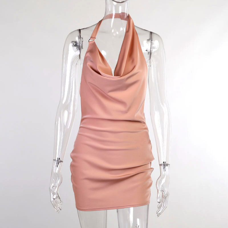 Robe de Soirée en Satin – Col V, Dos Nu, Longueur Ajustable