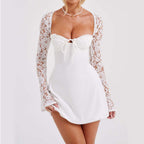 Robe Sexy Style Y2K à Manches Longues en Dentelle – Corset, Dos Nu, Cordon