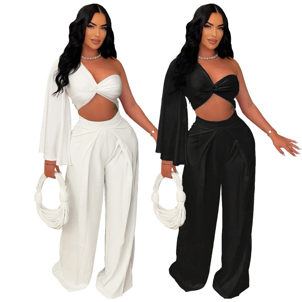 Ensemble Casual Plissé aux Épaules – Élégance Minimaliste & Tendance Décontractée