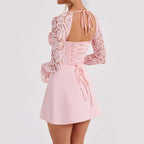 Robe Sexy Style Y2K à Manches Longues en Dentelle – Corset, Dos Nu, Cordon