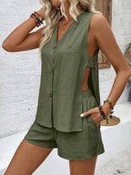 Ensemble Élégant d’Été – Gilet Sans Manches & Short Imprimé 100% Coton