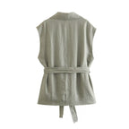 Ensemble Gilet Lin Ceinturé – Style Urbain Élégant