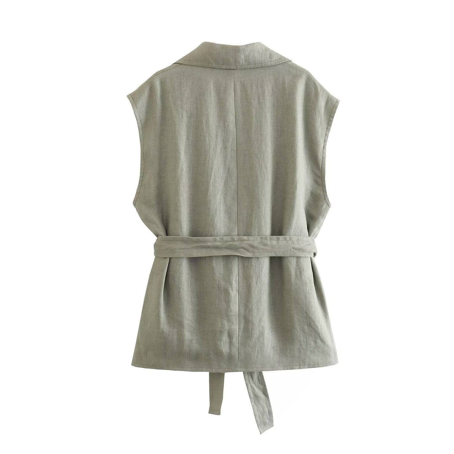 Ensemble Gilet Lin Ceinturé – Style Urbain Élégant