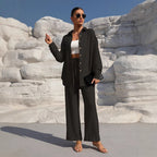 Ensemble Élégant Grande Taille – Cardigan Long & Pantalon Décontracté Unicolore