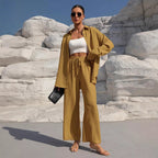 Ensemble Élégant Grande Taille – Cardigan Long & Pantalon Décontracté Unicolore