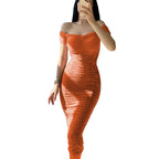 Robe Plissée d'Été Femme – Épaules Dénudées, Taille Haute