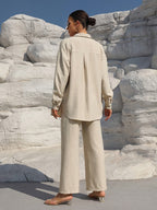 Ensemble Élégant Grande Taille – Cardigan Long & Pantalon Décontracté Unicolore