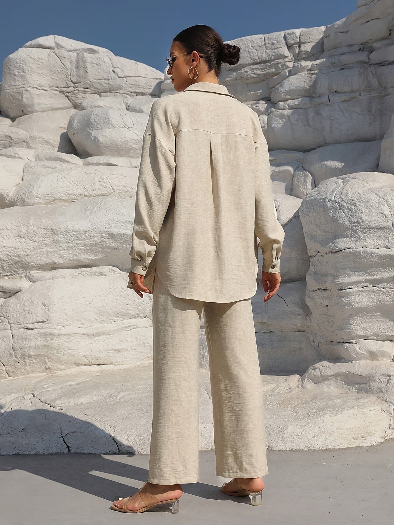 Ensemble Élégant Grande Taille – Cardigan Long & Pantalon Décontracté Unicolore