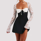 Robe Sexy Style Y2K à Manches Longues en Dentelle – Corset, Dos Nu, Cordon