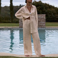 Ensemble Décontracté Femme – Blouse Longue & Pantalon Fluide Abricot