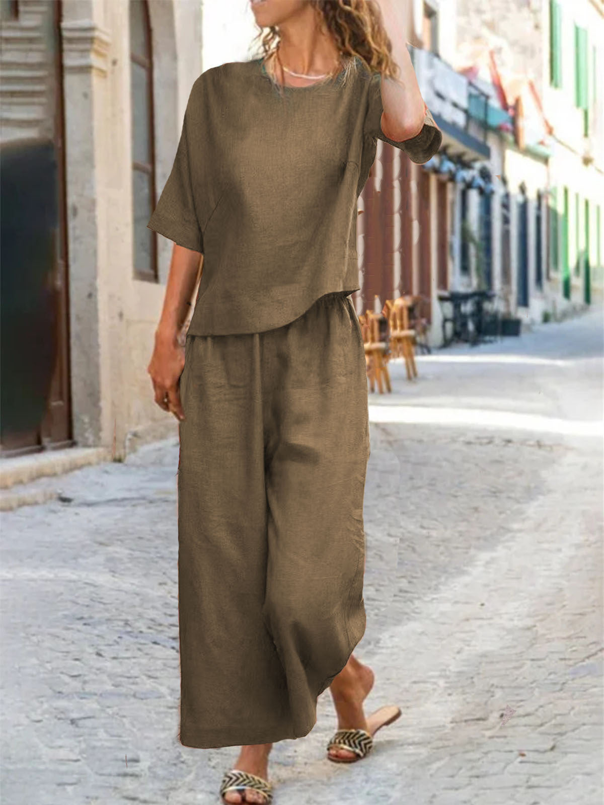 Ensemble Décontracté Femme en Lin – Style Loose Chic & Couleur Unie